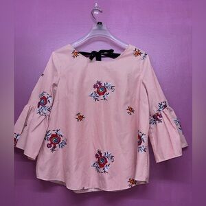 Nine West Red and White Floral Embroidered Blouse